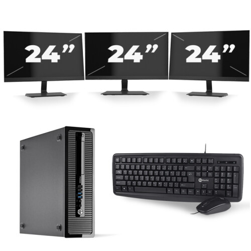 Refurbished HP ProDesk 400 G1 SFF - Intel Core i5-4e Generatie - 8GB RAM - 256GB SSD - Windows 10 + 3x 24 inch Monitor
