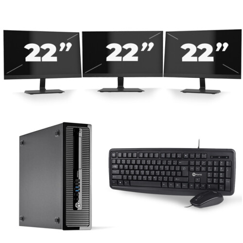 Refurbished HP ProDesk 400 G1 SFF - Intel Core i7-4e Generatie - 16GB RAM - 512GB SSD - Windows 10 + 3x 22 inch Monitor