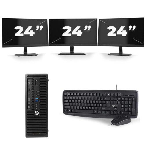 Refurbished HP ProDesk 400 G2.5 SFF - Intel Core i3-4e Generatie - 8GB RAM - 256GB SSD - Windows 10 + 3x 24 inch Monitor