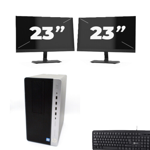 Refurbished HP ProDesk 600 G4 Micro Tower - Intel Core i5-8e Generatie - 8GB RAM - 256GB SSD - Windows 11 + 2x 23 inch Monitor