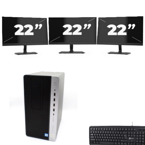 Refurbished HP ProDesk 600 G4 Micro Tower - Intel Core i7-8e Generatie - 8GB RAM - 256GB SSD - Windows 11 + 3x 22 inch Monitor