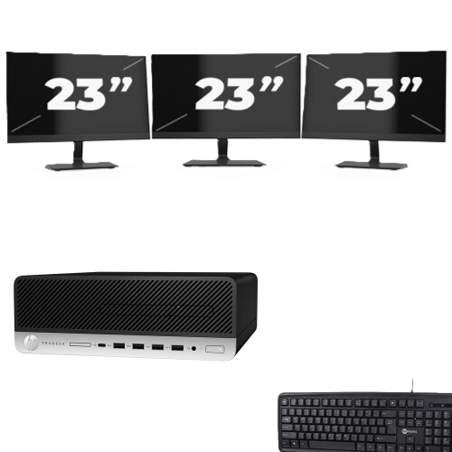 Refurbished HP ProDesk 600 G5 SFF - Intel Core i3-9e Generatie - 8GB RAM - 256GB SSD - Windows 11 + 3x 23 inch Monitor