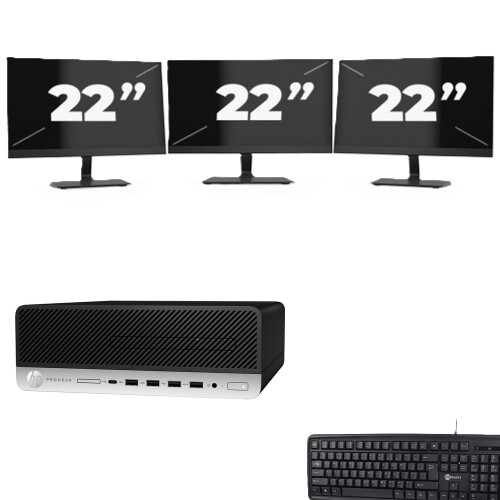 Refurbished HP ProDesk 600 G5 SFF - Intel Core i5-9e Generatie - 8GB RAM - 256GB SSD - Windows 11 + 3x 22 inch Monitor