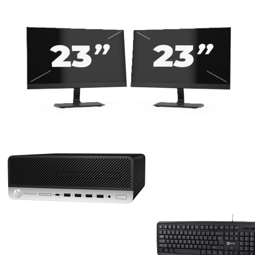 Refurbished HP ProDesk 600 G5 SFF - Intel Core i5-9e Generatie - 8GB RAM - 256GB SSD - Windows 11 + 2x 23 inch Monitor