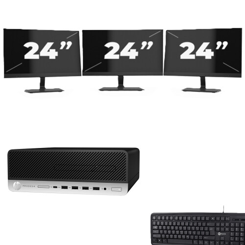 Refurbished HP ProDesk 600 G5 SFF - Intel Core i7-8e Generatie - 8GB RAM - 256GB SSD - Windows 11 + 3x 24 inch Monitor
