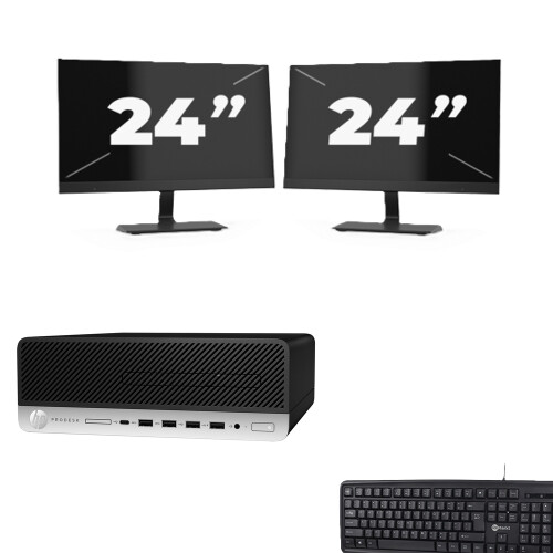 Refurbished HP ProDesk 600 G5 SFF - Intel Core i7-8e Generatie - 8GB RAM - 256GB SSD - Windows 11 + 2x 24 inch Monitor