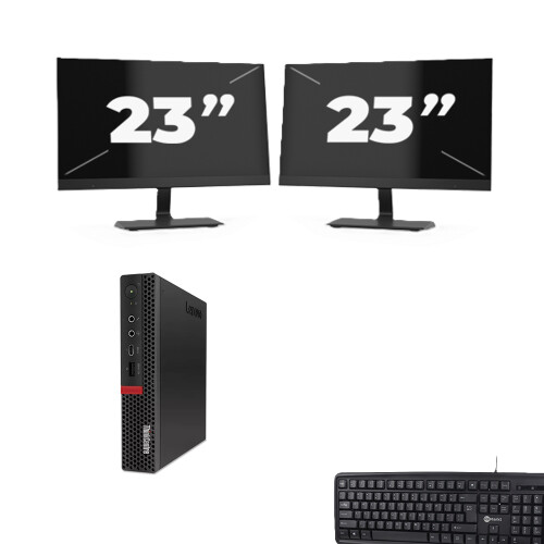 Refurbished Lenovo ThinkCentre M720q USFF - Intel Core i5-8e Generatie - 8GB RAM - 256GB SSD - Windows 11 + 2x 23 inch Monitor