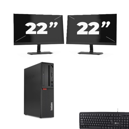 Refurbished Lenovo ThinkCentre M720s SFF - Intel Core i5-9e Generatie - 8GB RAM - 256GB SSD - Windows 11 + 2x 22 inch Monitor