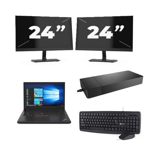 Refurbished Lenovo ThinkPad A485 - AMD Ryzen 5 2500U - 14 inch - 8GB RAM - 256GB SSD - Windows 10 + 2x 24 inch Monitor
