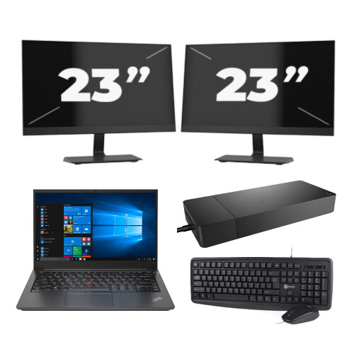 Refurbished Lenovo Thinkpad E14 G2 - Intel Core i7-11e Generatie - 14 inch - 8GB RAM - 256GB SSD - Windows 11 Home + 2x 23 inch Monitor