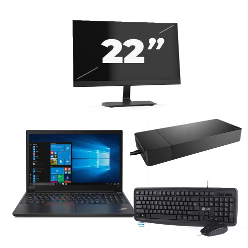 Refurbished Lenovo ThinkPad E15 - Intel Core i3-10e Generatie - 15 inch - 8GB RAM - 256GB SSD - Windows 11 + 1x 22 inch Monitor