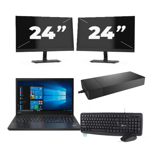 Refurbished Lenovo ThinkPad E15 - Intel Core i3-10e Generatie - 15 inch - 8GB RAM - 256GB SSD - Windows 11 + 2x 24 inch Monitor