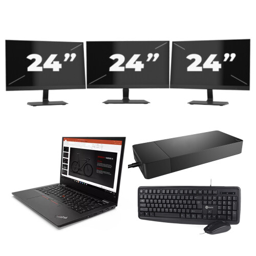 Refurbished Lenovo ThinkPad L13 G2 - Intel Core i5-11e Generatie - 13 inch - 8GB RAM - 256GB SSD - Windows 11 Home + 3x 24 inch Monitor