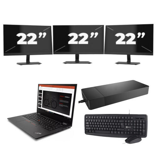 Refurbished Lenovo ThinkPad L13 G2 - Intel Core i5-11e Generatie - 13 inch - 8GB RAM - 256GB SSD - Windows 11 Home + 3x 22 inch Monitor