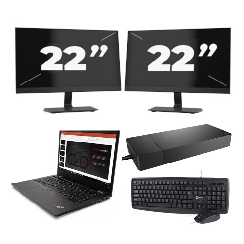 Refurbished Lenovo ThinkPad L13 G2 - Intel Core i5-11e Generatie - 13 inch - 8GB RAM - 256GB SSD - Windows 11 Home + 2x 22 inch Monitor