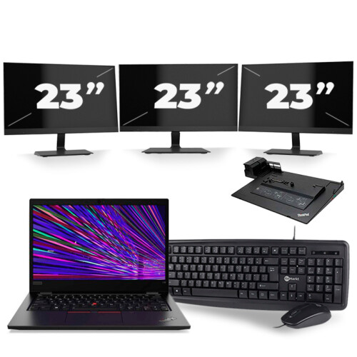 Refurbished Lenovo ThinkPad L13 - Intel Core i3-10e Generatie - 13 inch - 8GB RAM - 256GB SSD - Windows 11 Home + 3x 23 inch Monitor