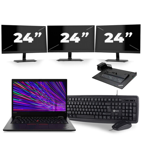 Refurbished Lenovo ThinkPad L13 - Intel Core i3-10e Generatie - 13 inch - 8GB RAM - 256GB SSD - Windows 11 Home + 3x 24 inch Monitor
