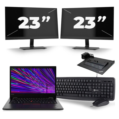 Refurbished Lenovo ThinkPad L13 - Intel Core i3-10e Generatie - 13 inch - 8GB RAM - 256GB SSD - Windows 11 Home + 2x 23 inch Monitor