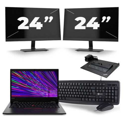 Refurbished Lenovo ThinkPad L13 - Intel Core i3-10e Generatie - 13 inch - 8GB RAM - 256GB SSD - Windows 11 Home + 2x 24 inch Monitor