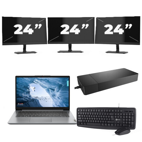 Refurbished Lenovo ThinkPad L14 Gen 1 - Intel Core i5-10e Generatie - 14 inch - 8GB RAM - 256GB SSD - Windows 11 Home + 3x 24 inch Monitor