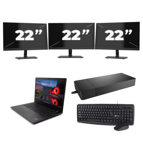 Refurbished Lenovo ThinkPad L14 Gen 1 - Intel Core i5-10e Generatie - 14 inch - 8GB RAM - 256GB SSD - Windows 11 Home + 3x 22 inch Monitor