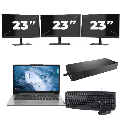 Refurbished Lenovo ThinkPad T14 Gen 1 - AMD Ryzen 5 PRO 4650U - 14 inch - 8GB RAM - 256GB SSD - Windows 11 Home + 3x 23 inch Monitor