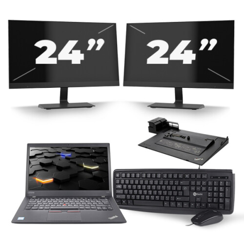 Refurbished Lenovo ThinkPad T460s - Intel Core i5-6e Generatie - 14 inch - 8GB RAM - 256GB SSD - Windows 11 + 2x 24 inch Monitor