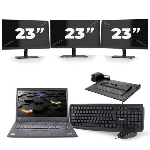 Refurbished Lenovo ThinkPad T460s - Intel Core i5-6e Generatie - 14 inch - 8GB RAM - 256GB SSD - Windows 11 + 3x 23 inch Monitor
