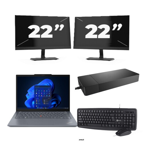 Refurbished Lenovo ThinkPad X13 - AMD Ryzen 3 PRO 4450U - 13 inch - 8GB RAM - 256GB SSD - Windows 11 Home + 2x 22 inch Monitor