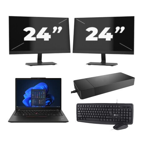 Refurbished Lenovo Thinkpad X13 - Intel Core i5-10e Generatie - 13 inch - 16GB RAM - 256GB SSD - Windows 11 + 2x 24 inch Monitor