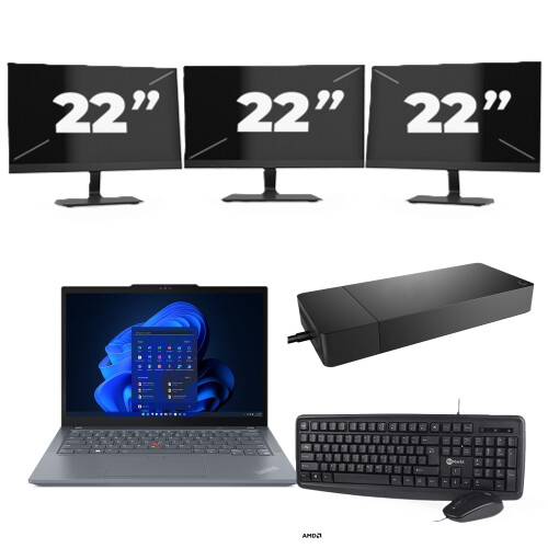 Refurbished Lenovo ThinkPad X13 - Intel Core i5-10e Generatie - 13 inch - 8GB RAM - 256GB SSD - Windows 11 + 3x 22 inch Monitor