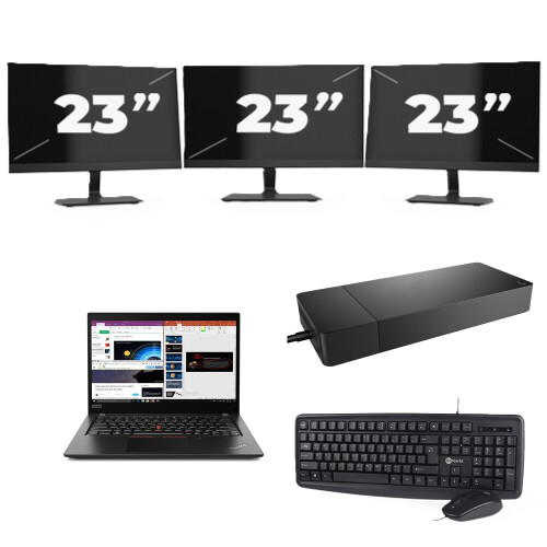 Refurbished Lenovo ThinkPad X395 - AMD Ryzen 7 PRO 3700U - 13 inch - 16GB RAM - 256GB SSD - Windows 11 Home + 3x 23 inch Monitor