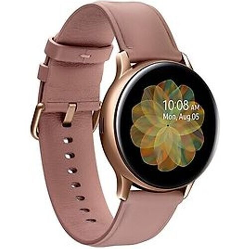Refurbished Samsung Galaxy Watch Active2 40 mm roestvrij stalen kast goud op lederen bandje roze [wifi]