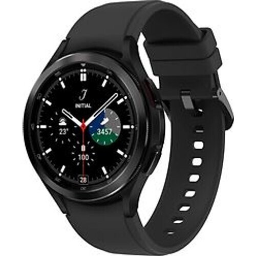 Refurbished Samsung Galaxy Watch4 Classic 46 mm roestvrij stalen kast zwart op siliconen bandje zwart [wifi + 4G]