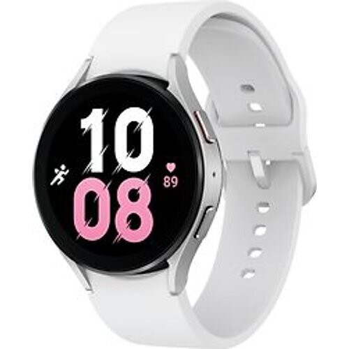 Refurbished Samsung Galaxy Watch5 44 mm horlogekast van Grey Aluminium op White Sport Band S/M [Wi-Fi]