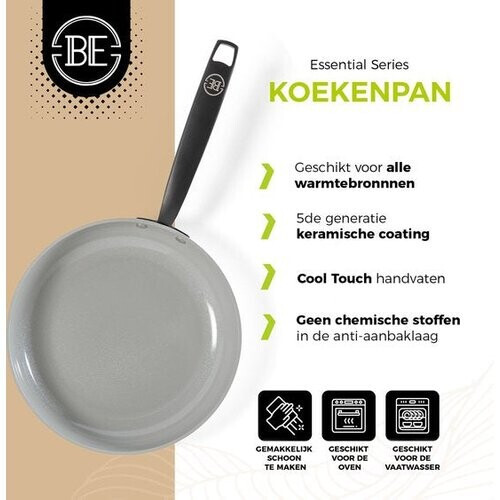 Tweedekans BE Living Koekenpan - Ø 28 cm - PFAS vrije Keramische Koekenpan inductie - Geschikt voor alle warmtebronnen - Zwart