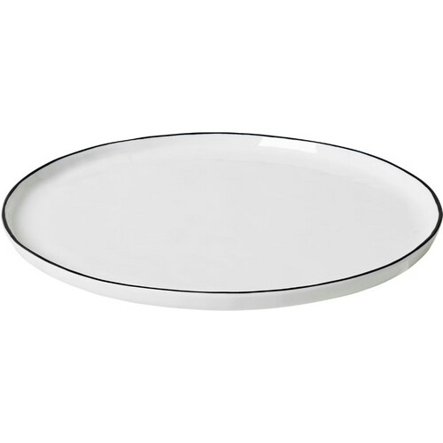 Tweedekans Broste Copenhagen - Salt Dinerbord - Set van 4 - Ø28 cm - Wit Steengoed - Handbeschilderde Zwarte Rand - Rustiek & Handgemaakt - Vaatwasser & Magnetronbestendig