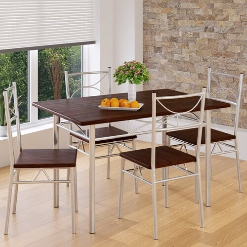 Tweedekans Casaria Eettafel Set 5 delige -Eettafel + 4 stoelen - Donker Eiken