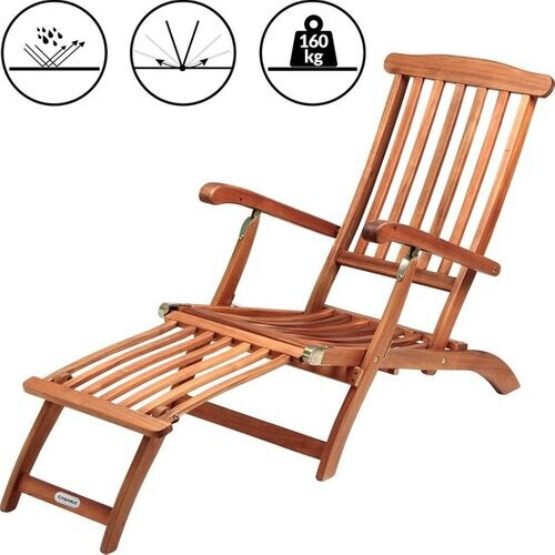 Tweedekans Casaria Ligstoel Queen Mary – Acaciahout 169x54x95cm - Bruin