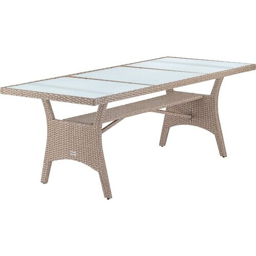 Tweedekans Casaria Polyrattan Tafel – Veiligheidsglasblad 190x90x74 cm – Beige