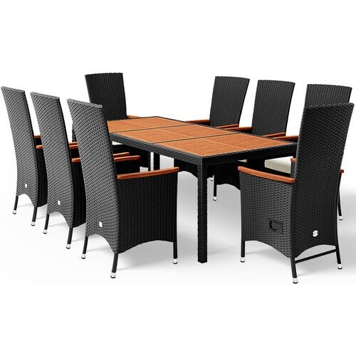 Tweedekans Casaria Polyrattan Tuinset - 8 Stoelen & Tafel 190x90cm \u2013 Zwart