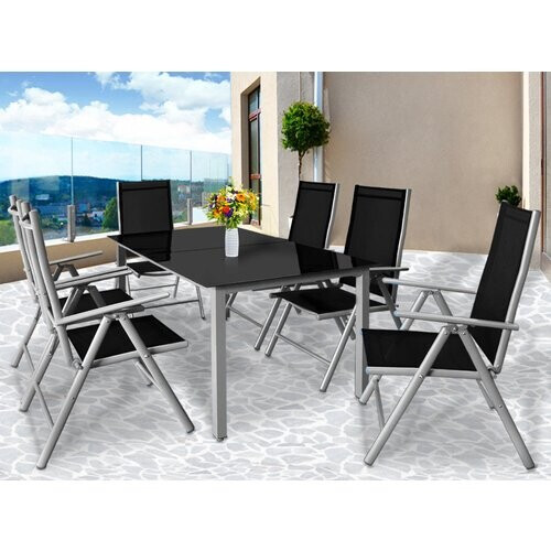 Tweedekans Casaria Tuinset - 6 Personen Aluminium 6 stoelen 1 Tafel - Zilver