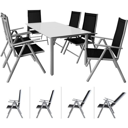 Tweedekans Casaria Tuinset Bern / 6 Stoelen 1 Tafel Aluminium / Zilver