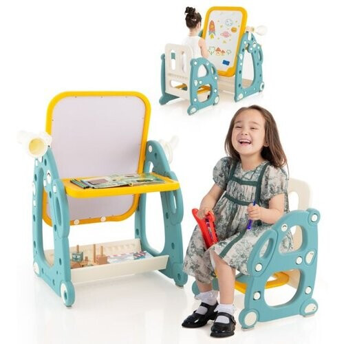 Tweedekans Coast Activiteitenset UY10063NY – Schildersezel met Verstelbaar Whiteboard, Stoel, Ringwerpspel & Opbergmand – Blauw/Geel