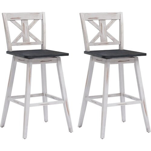 Tweedekans Coast Bar Stool 2 Set Vintage Bar -stoelen met 360 ° roterende stoel en niet -slip coating 73,5 cm wit