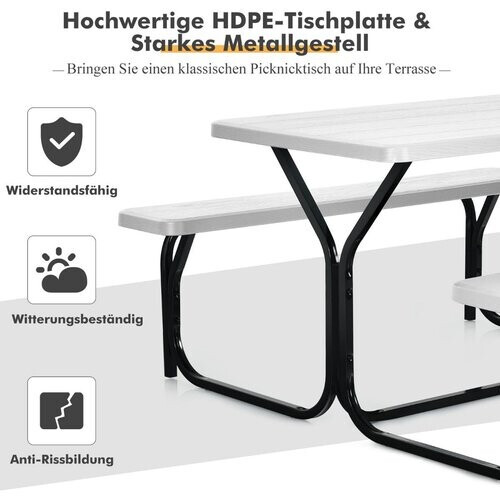 Tweedekans Coast Beer Tent Set picknicktafel en 2 banken met metalen frame wit