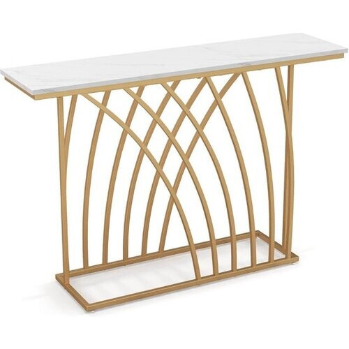 Tweedekans Coast Dressoir tafel - Marmerlook met Metalen standaard - 120 x 30 x 80 cm - Wit/goud