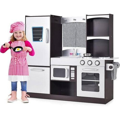 Tweedekans Coast kinderkeuken gemaakt van houten kinderen speel keuken met koelkast en veel opbergruimte 97 x 30 x 95 cm bruin