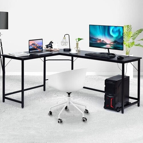Tweedekans Coast l-vorm computertabel PC Hoekschrijftafel Hoekbureau zwart/natuur 168 x 125 x 74 cm zwart
