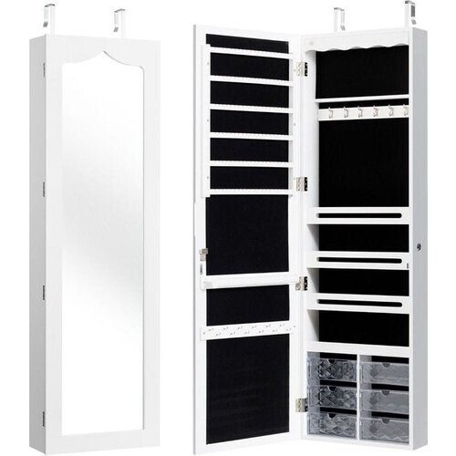 Tweedekans Coast Sieradenkast deurmontage - Met spiegel & LED verlichting - 37 x 12 x 120 cm - Wit